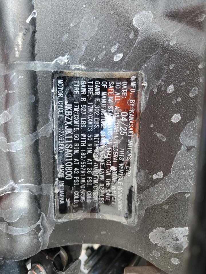 2025 Kawasaki Zx636 K VIN: JKBZXJK11SA010800 Lot: 84221915