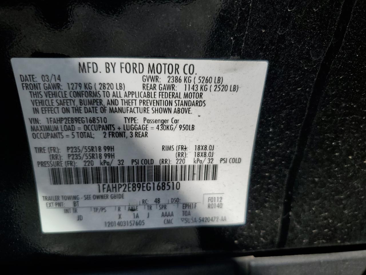 2014 Ford Taurus Sel VIN: 1FAHP2E89EG168510 Lot: 81664165