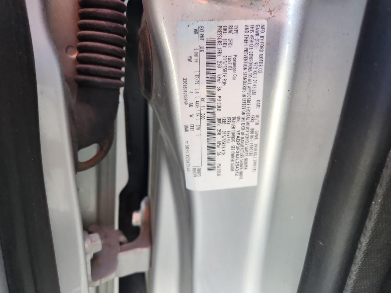 2018 Ford Focus Se VIN: 1FADP3F28JL254312 Lot: 80580805