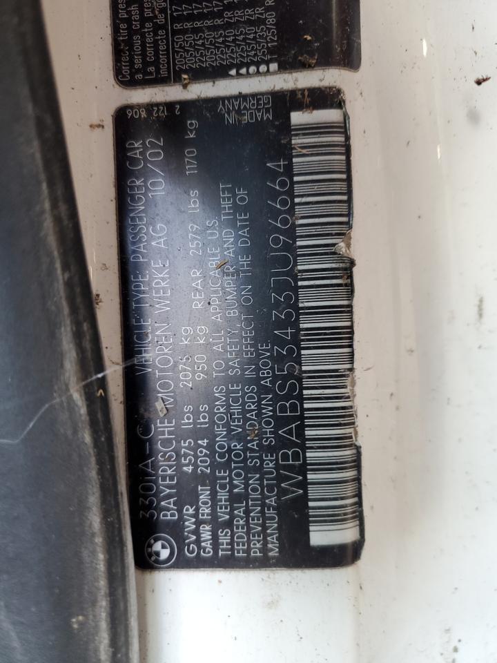 2003 BMW 330 Ci VIN: WBABS53433JU96664 Lot: 80004245