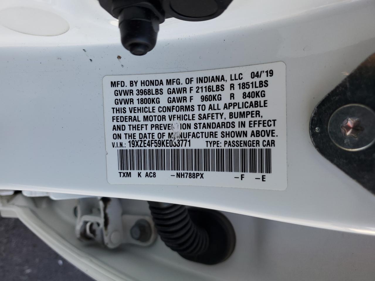 2019 Honda Insight Ex VIN: 19XZE4F59KE033771 Lot: 80886375