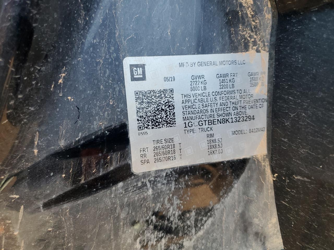 2019 Chevrolet Colorado VIN: 1GCGTBEN8K1323294 Lot: 80921675