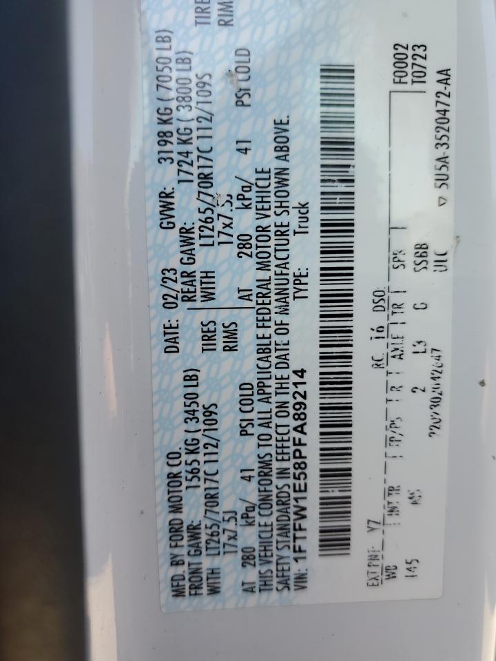 2023 Ford F150 Supercrew VIN: 1FTFW1E58PFA89214 Lot: 81001105