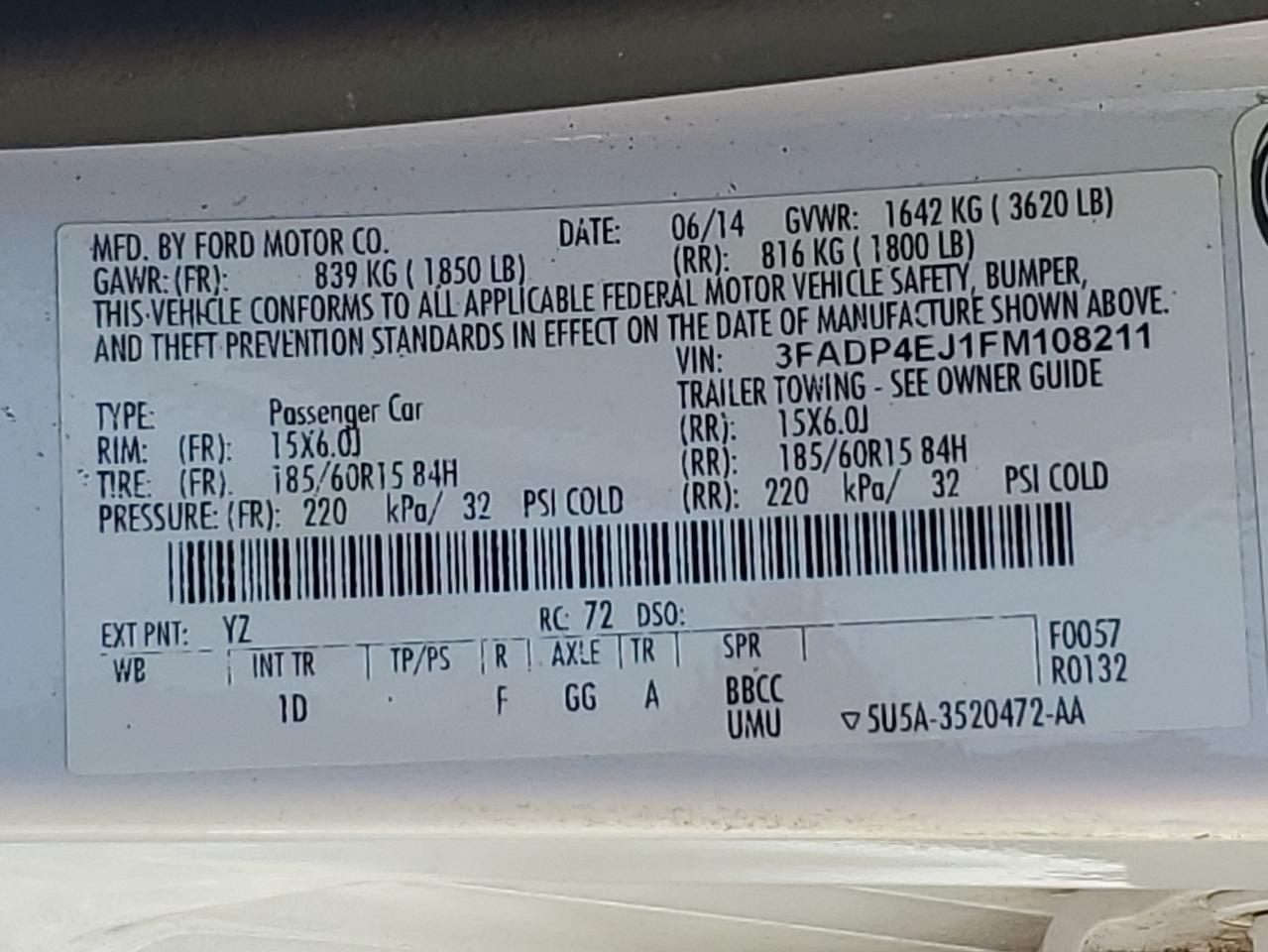 2015 Ford Fiesta Se VIN: 3FADP4EJ1FM108211 Lot: 81461175