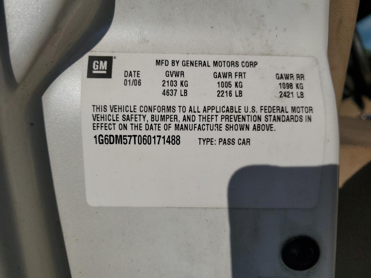 2006 Cadillac Cts VIN: 1G6DM57T060171488 Lot: 71150155