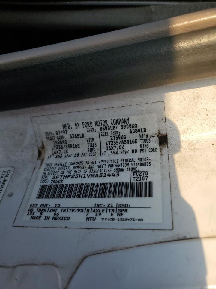 1997 Ford F250 VIN: 3FTHF25H1VMA51443 Lot: 71437115