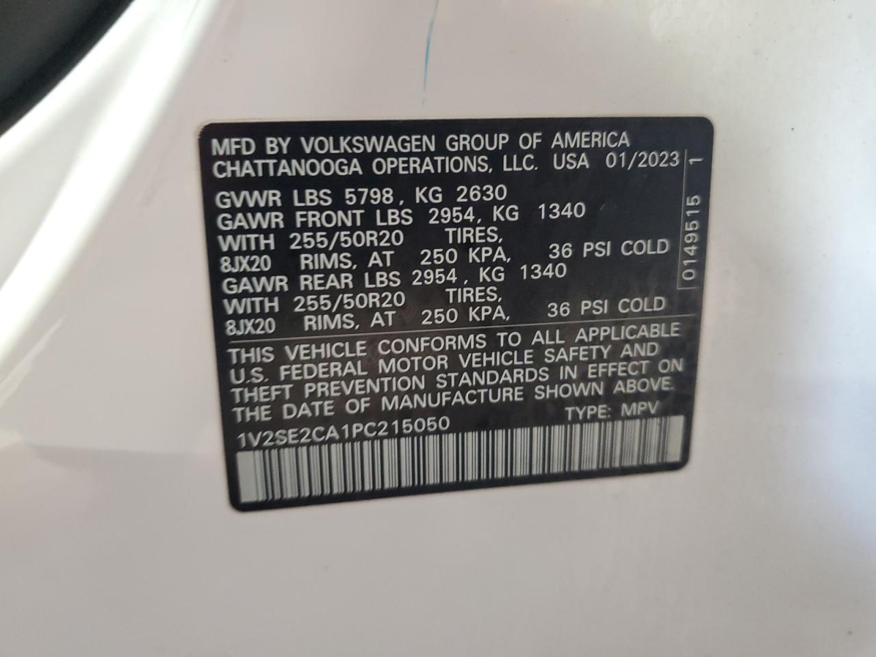 2023 Volkswagen Atlas Cross Sport Sel R-Line VIN: 1V2SE2CA1PC215050 Lot: 84002075