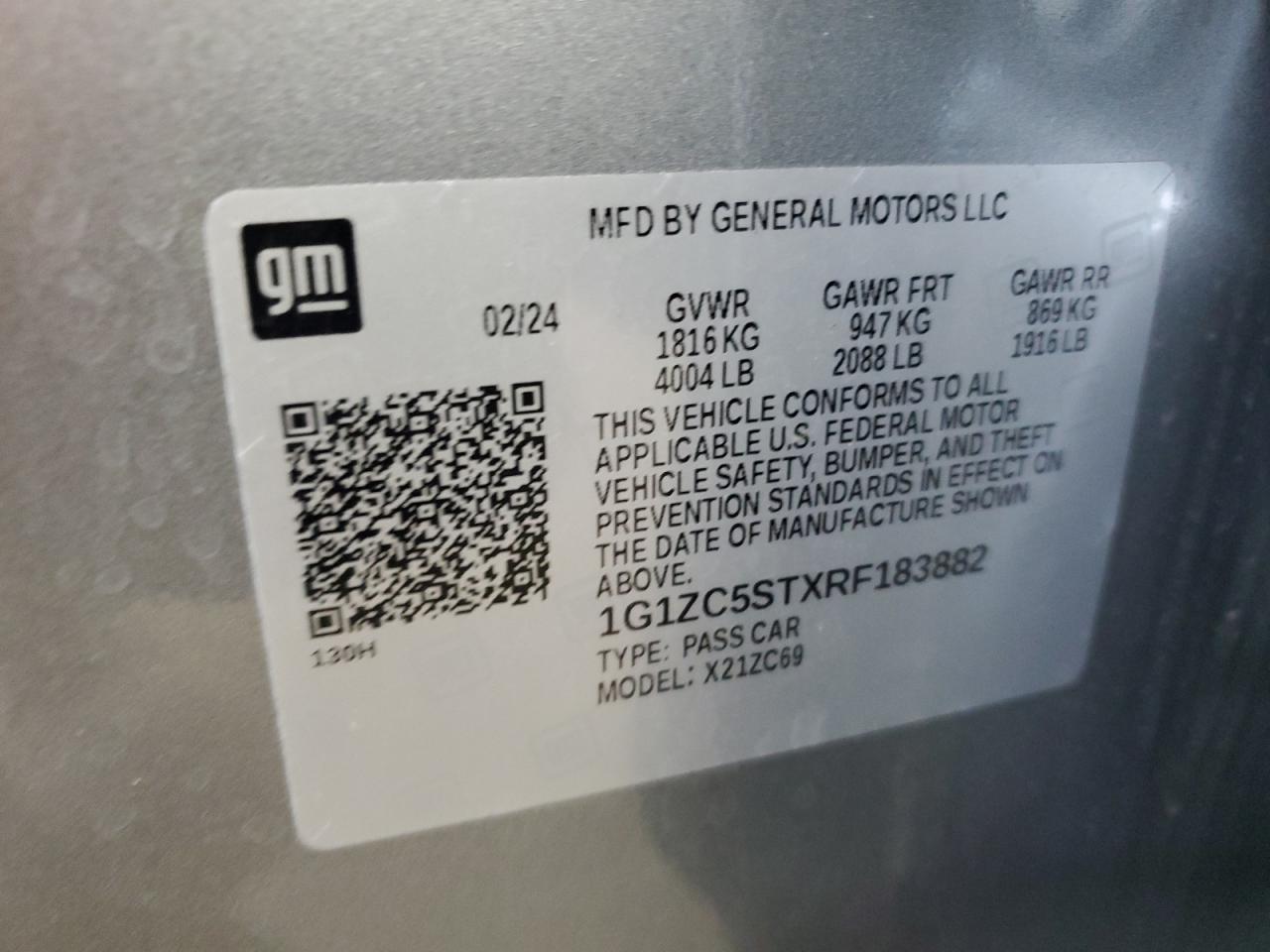 2024 Chevrolet Malibu Ls VIN: 1G1ZC5STXRF183882 Lot: 84577715