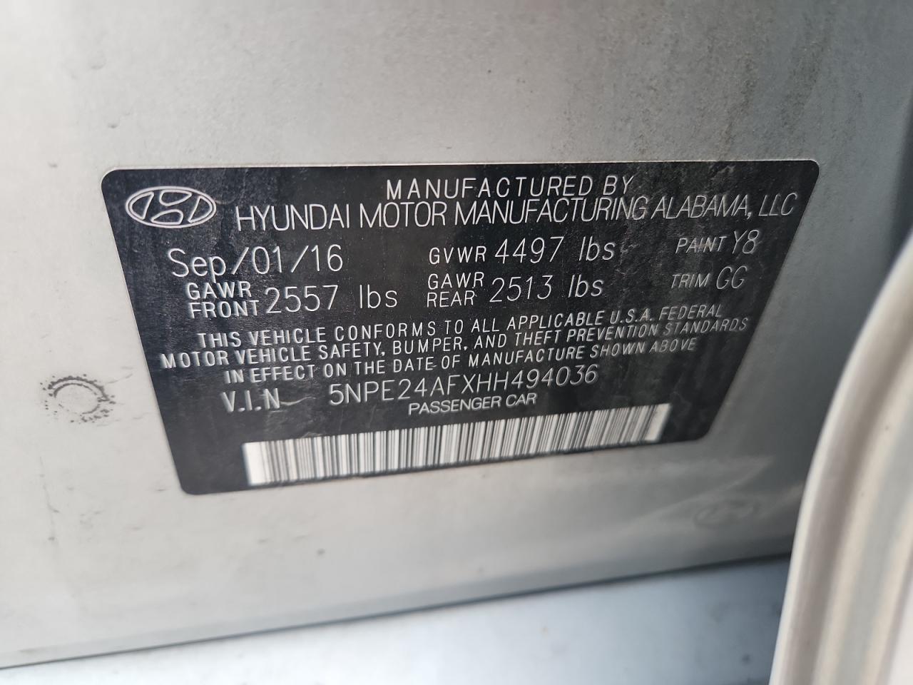 2017 Hyundai Sonata Se VIN: 5NPE24AFXHH494036 Lot: 80480735