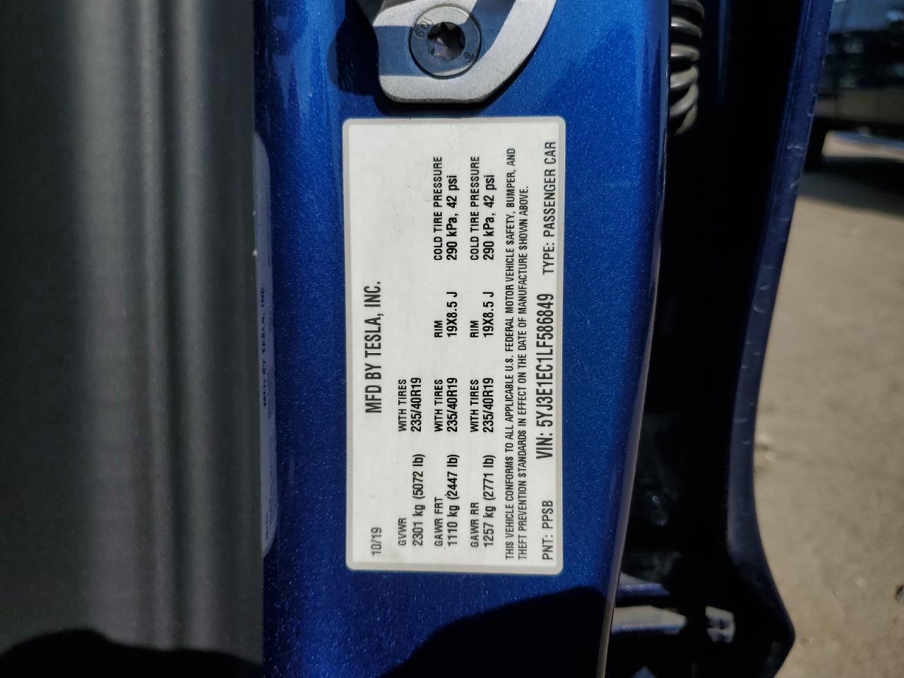2020 Tesla Model 3 VIN: 5YJ3E1EC1LF586849 Lot: 80291585