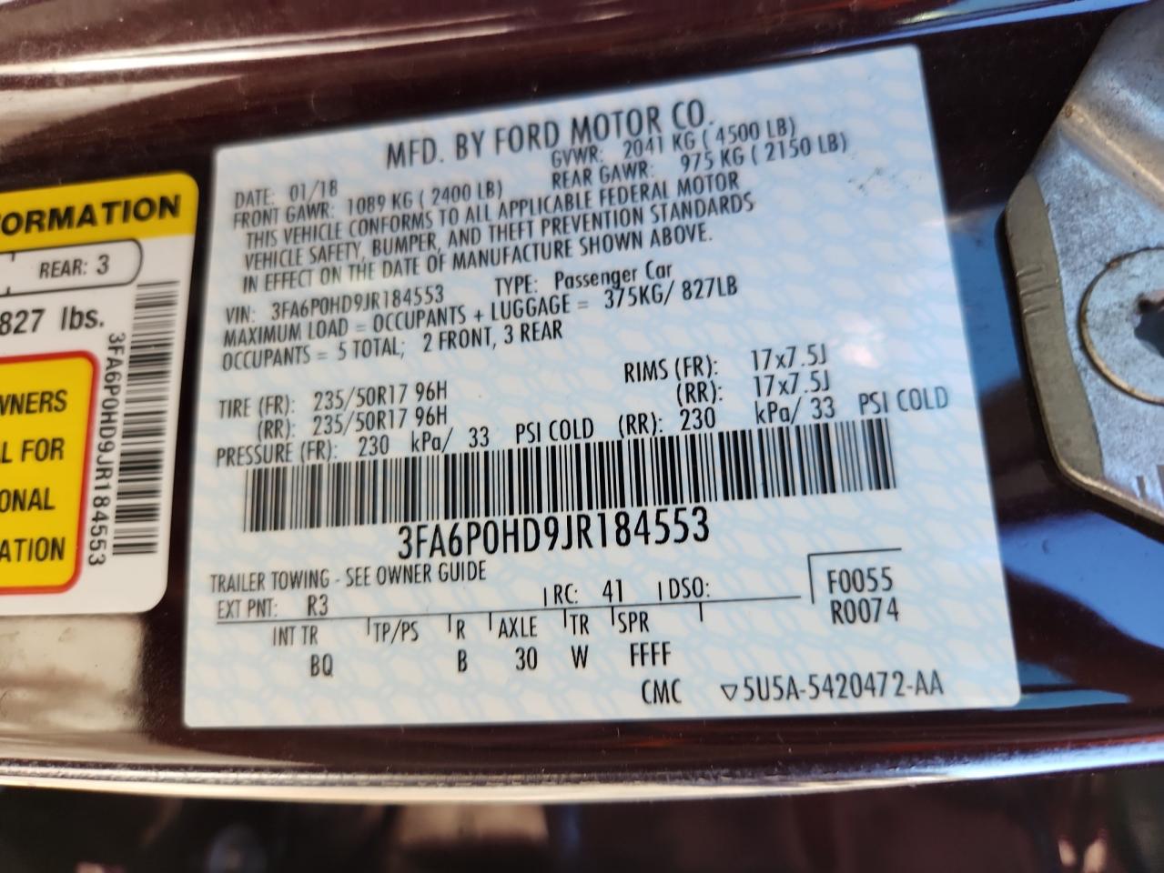 2018 Ford Fusion Se VIN: 3FA6P0HD9JR184553 Lot: 84703685