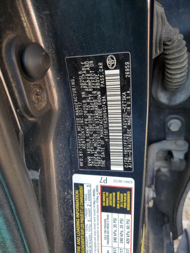 2017 Toyota Camry Le VIN: 4T1BF1FK5HU407494 Lot: 84292465