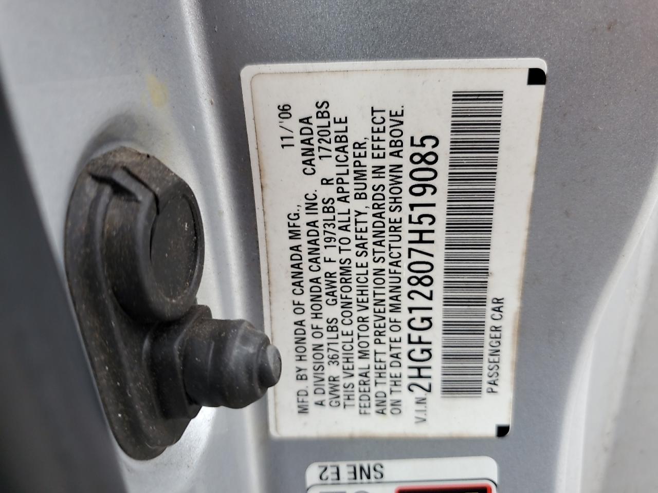 2007 Honda Civic Ex VIN: 2HGFG12807H519085 Lot: 84206015