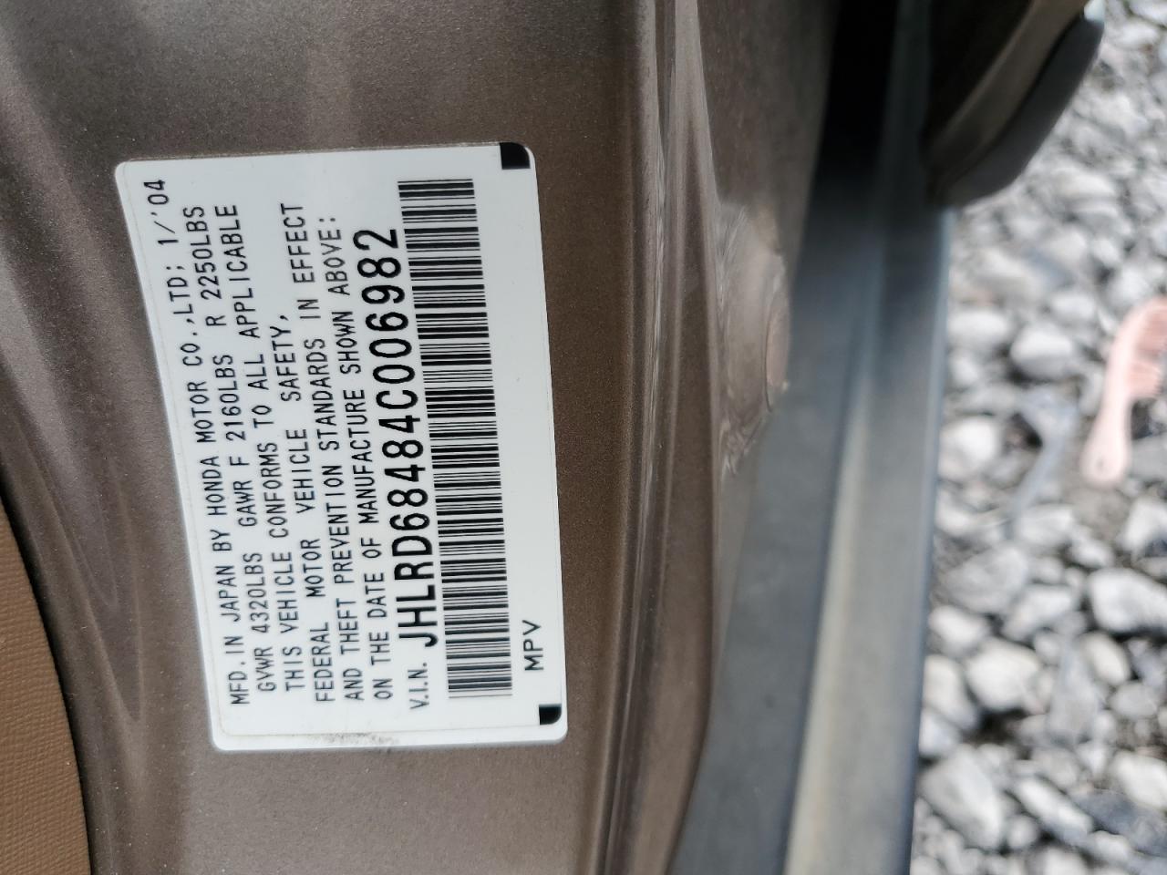 2004 Honda Cr-V Lx VIN: JHLRD68484C006982 Lot: 84273835