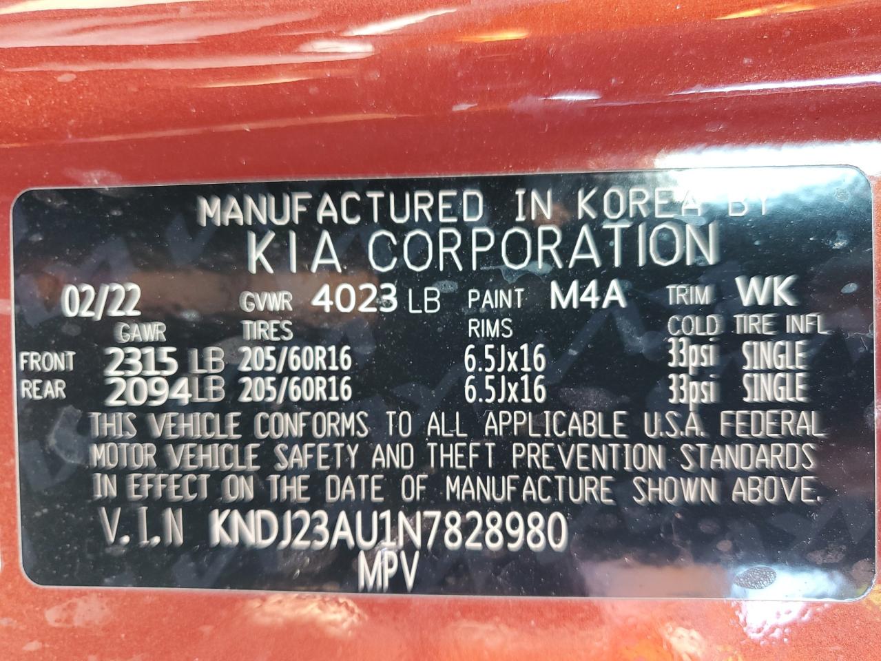 2022 Kia Soul Lx VIN: KNDJ23AU1N7828980 Lot: 71433505