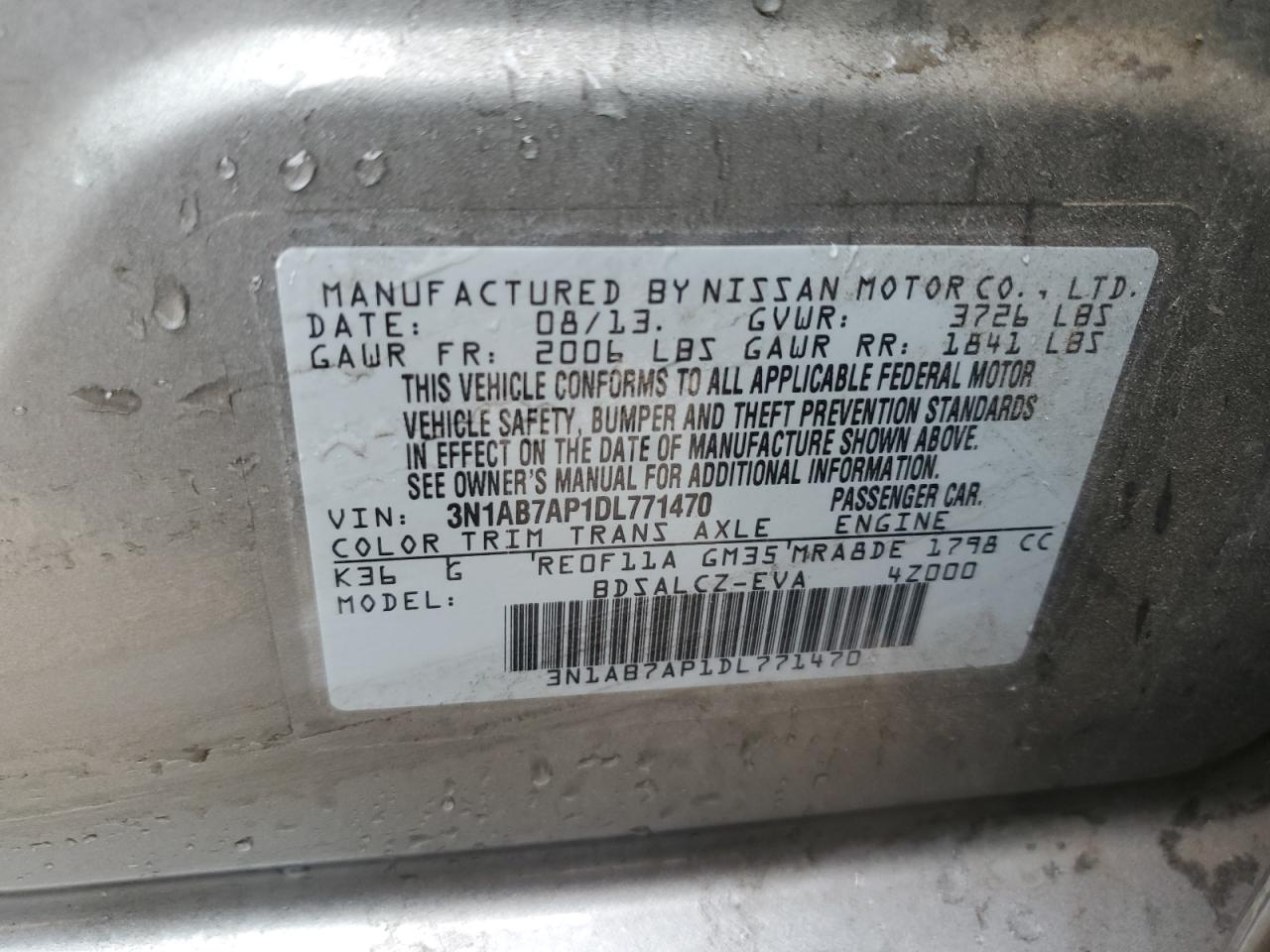 2013 Nissan Sentra S VIN: 3N1AB7AP1DL771470 Lot: 81857115