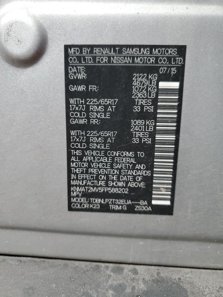 2015 Nissan Rogue S VIN: KNMAT2MV5FP588202 Lot: 80165035