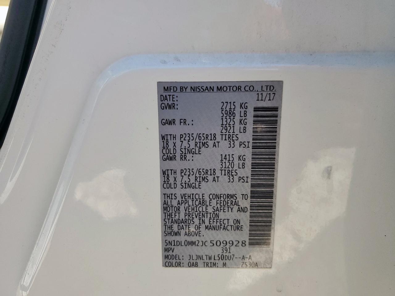 2018 Infiniti Qx60 VIN: 5N1DL0MM2JC509928 Lot: 83862325