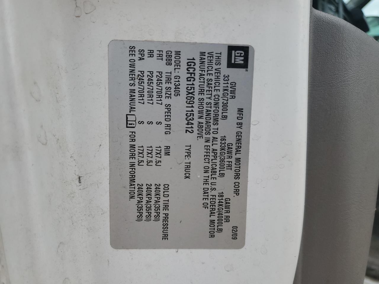 2009 Chevrolet Express G1500 VIN: 1GCFG15X691153412 Lot: 81319545