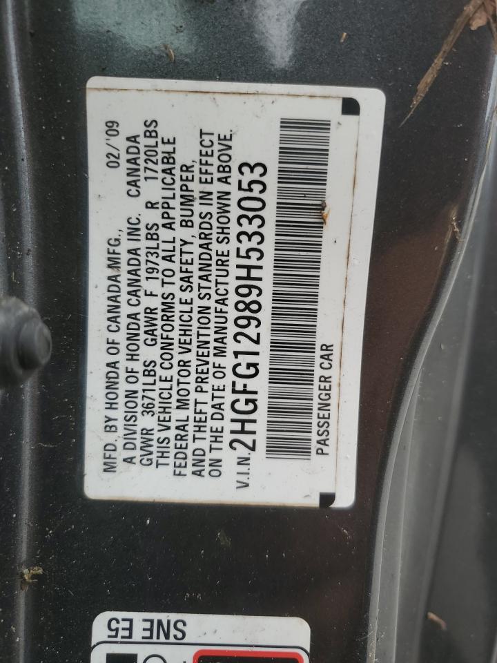 2009 Honda Civic Exl VIN: 2HGFG12989H533053 Lot: 84544585