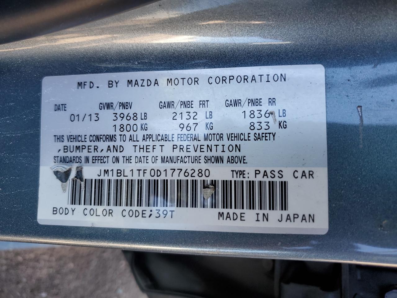 2013 Mazda 3 I VIN: JM1BL1TF0D1776280 Lot: 72036175