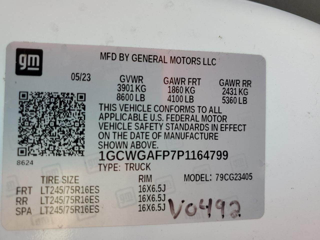 2023 Chevrolet Express G2500 VIN: 1GCWGAFP7P1164804 Lot: 81223555