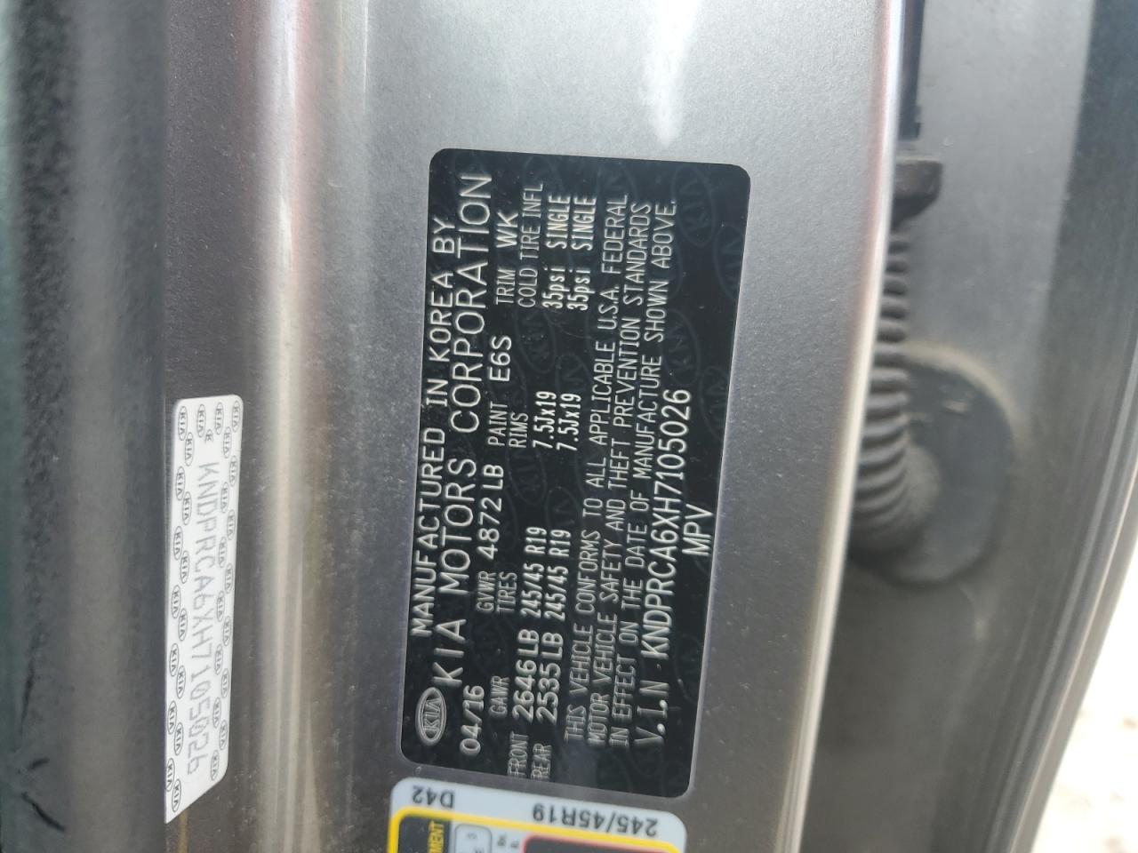 2017 Kia Sportage Sx VIN: KNDPRCA6XH7105026 Lot: 80063455