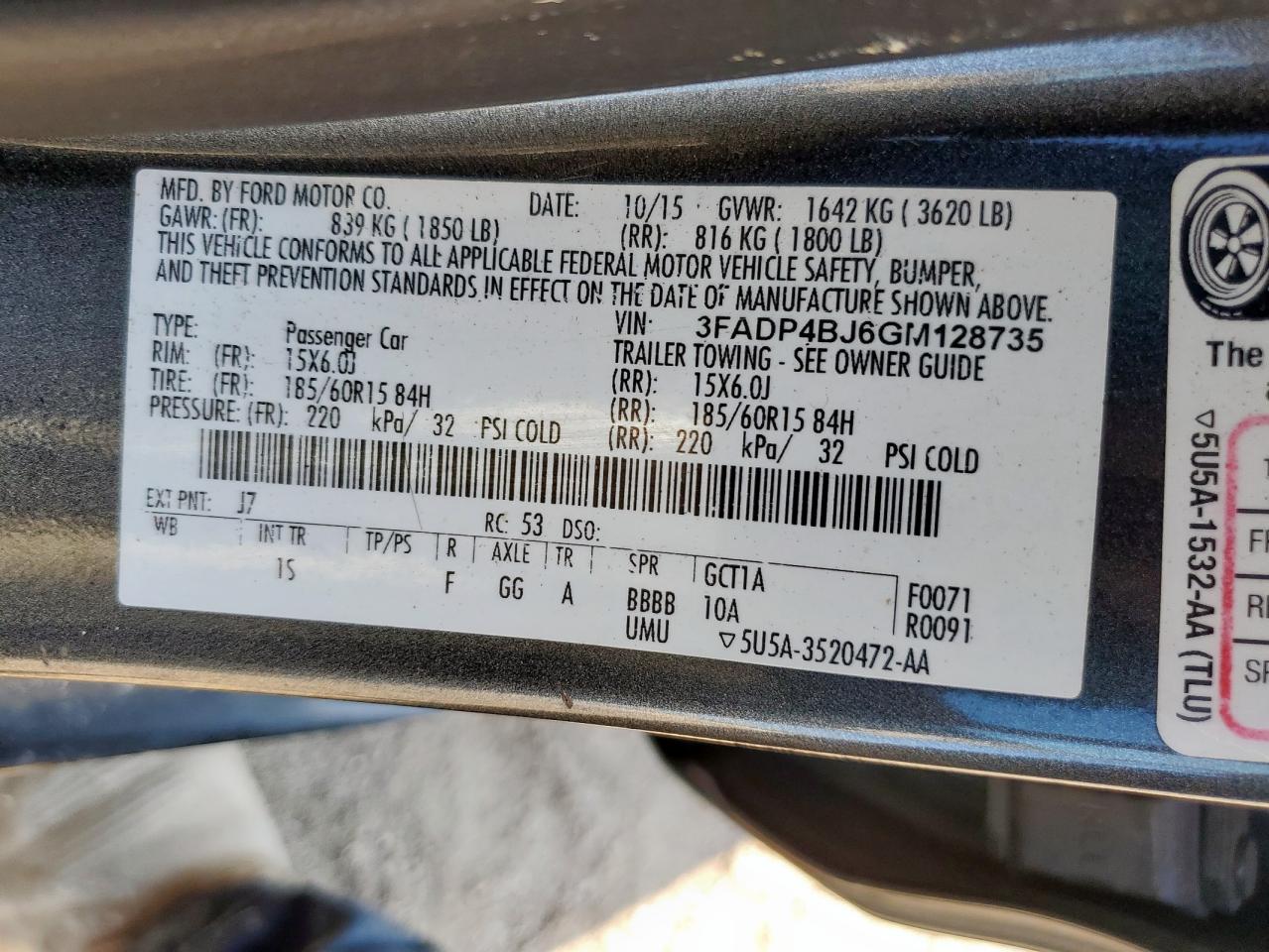 2016 Ford Fiesta Se VIN: 3FADP4BJ6GM128735 Lot: 71005785