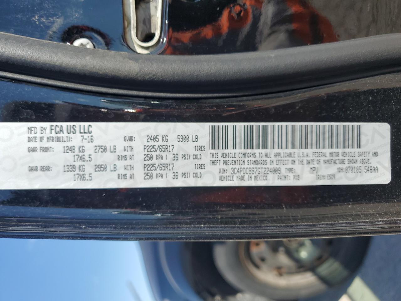 2016 Dodge Journey Sxt VIN: 3C4PDCBB7GT224009 Lot: 83809835