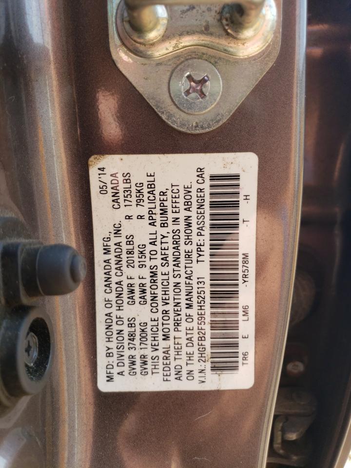 2014 Honda Civic Lx VIN: 2HGFB2F59EH525131 Lot: 81478635