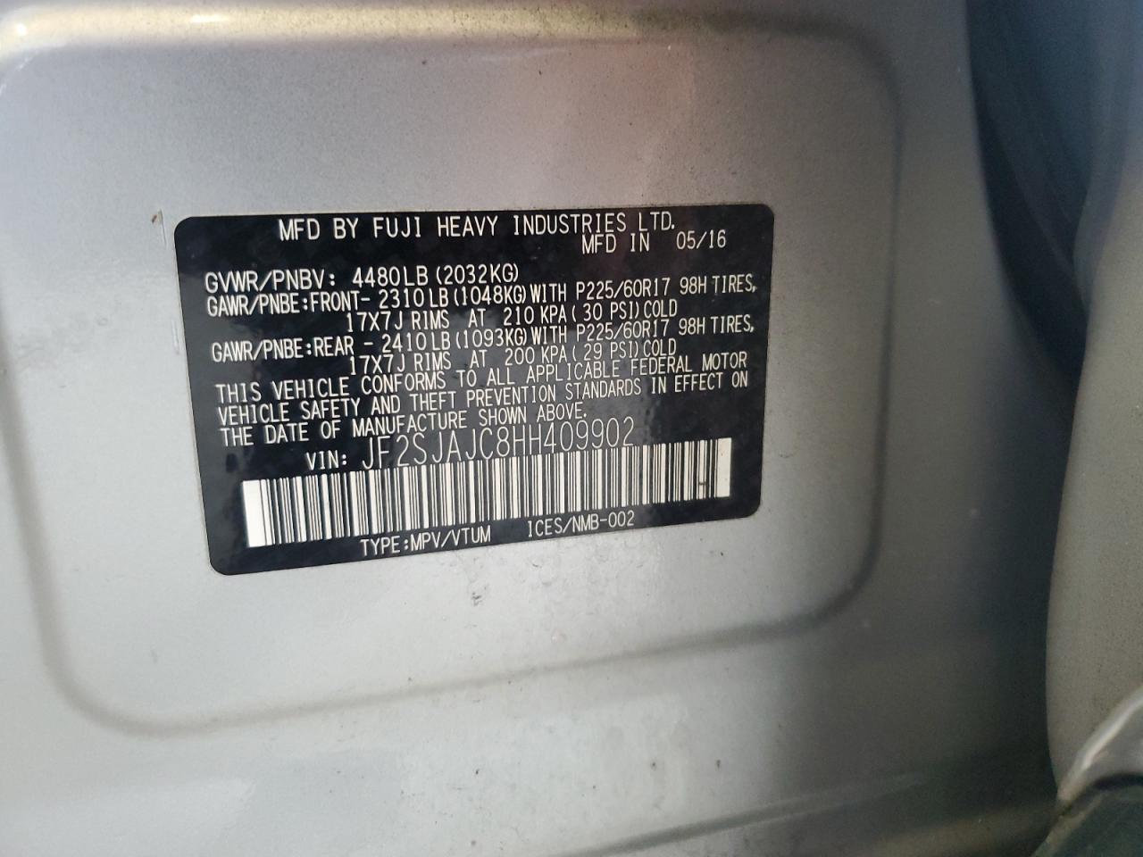 2017 Subaru Forester 2.5I Limited VIN: JF2SJAJC8HH409902 Lot: 81145785