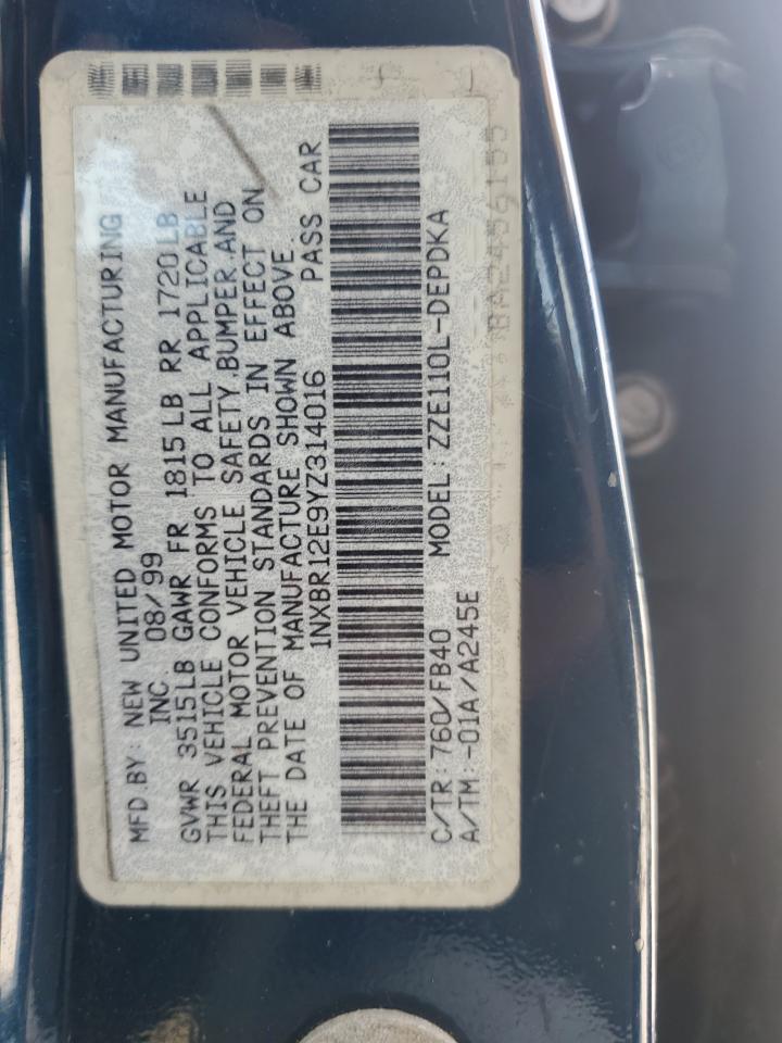 2000 Toyota Corolla Ve VIN: 1NXBR12E9YZ314016 Lot: 93727375