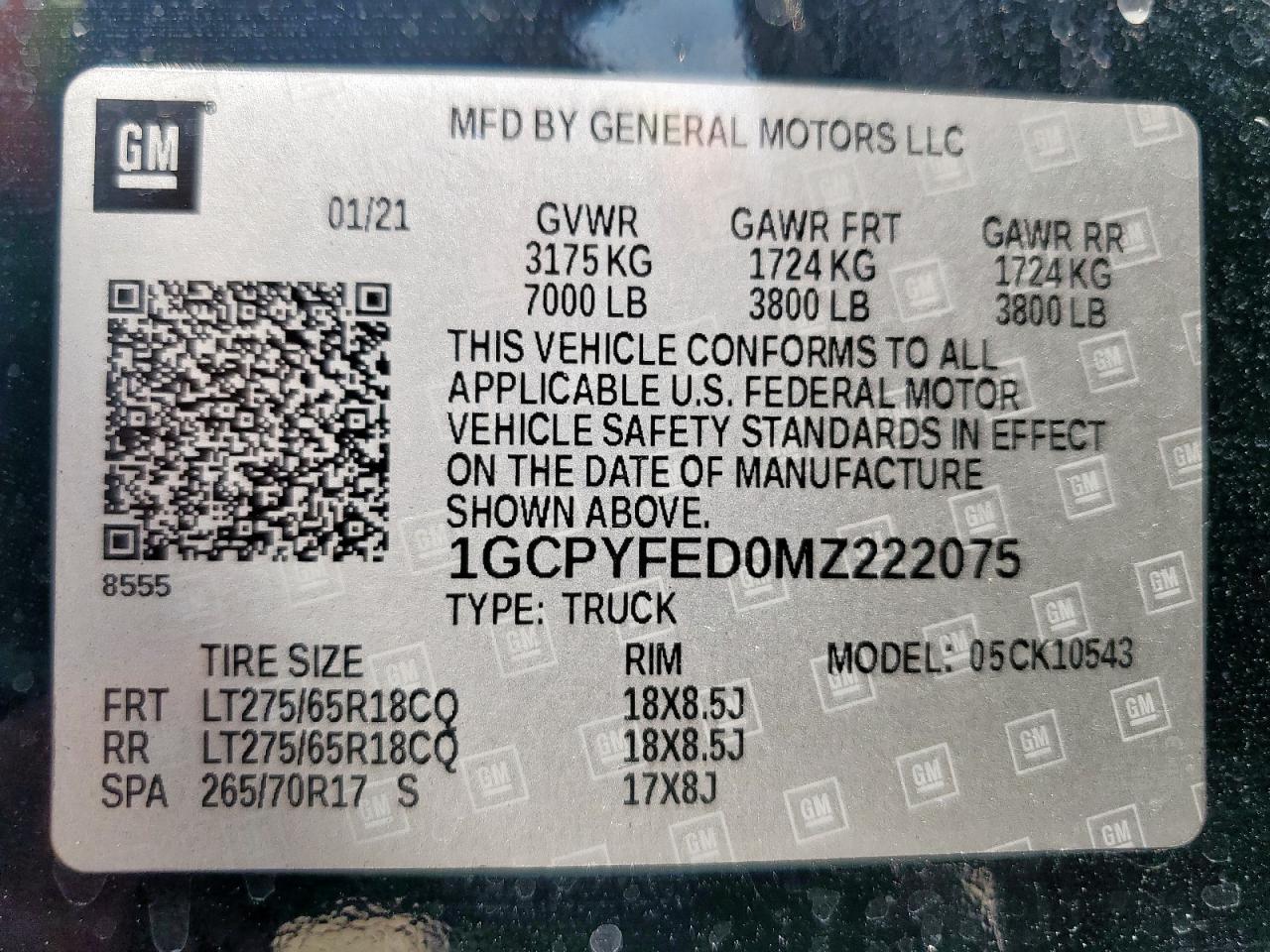 2021 Chevrolet Silverado K1500 Lt Trail Boss VIN: 1GCPYFED0MZ222075 Lot: 80901475