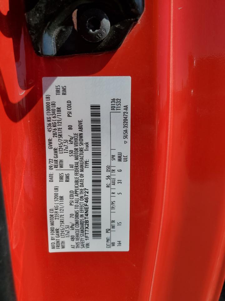 2022 Ford F250 Super Duty VIN: 1FT7X2BT4NEF46727 Lot: 83840855