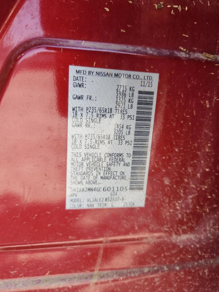 2016 Nissan Pathfinder S VIN: 5N1AR2MN4GC601105 Lot: 80523185