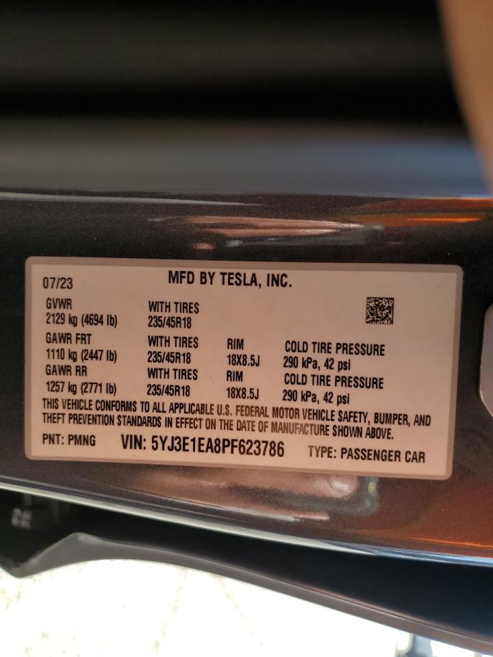 2023 Tesla Model 3 VIN: 5YJ3E1EA8PF623786 Lot: 71308975