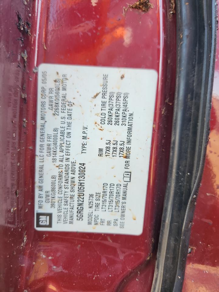 2005 Hummer H2 Sut VIN: 5GRGN22U05H130024 Lot: 84430395