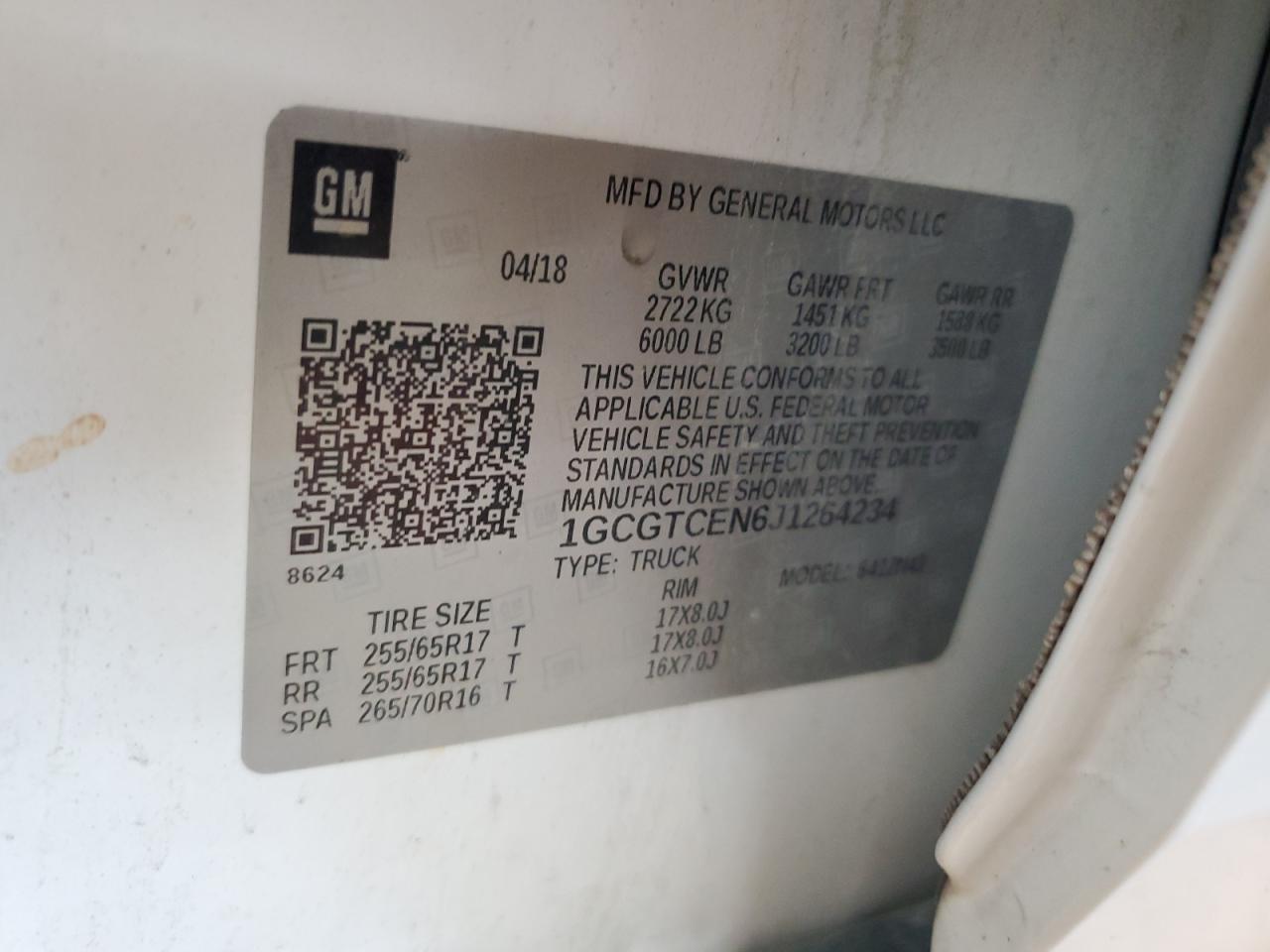 2018 Chevrolet Colorado Lt VIN: 1GCGTCEN6J1264234 Lot: 68729015