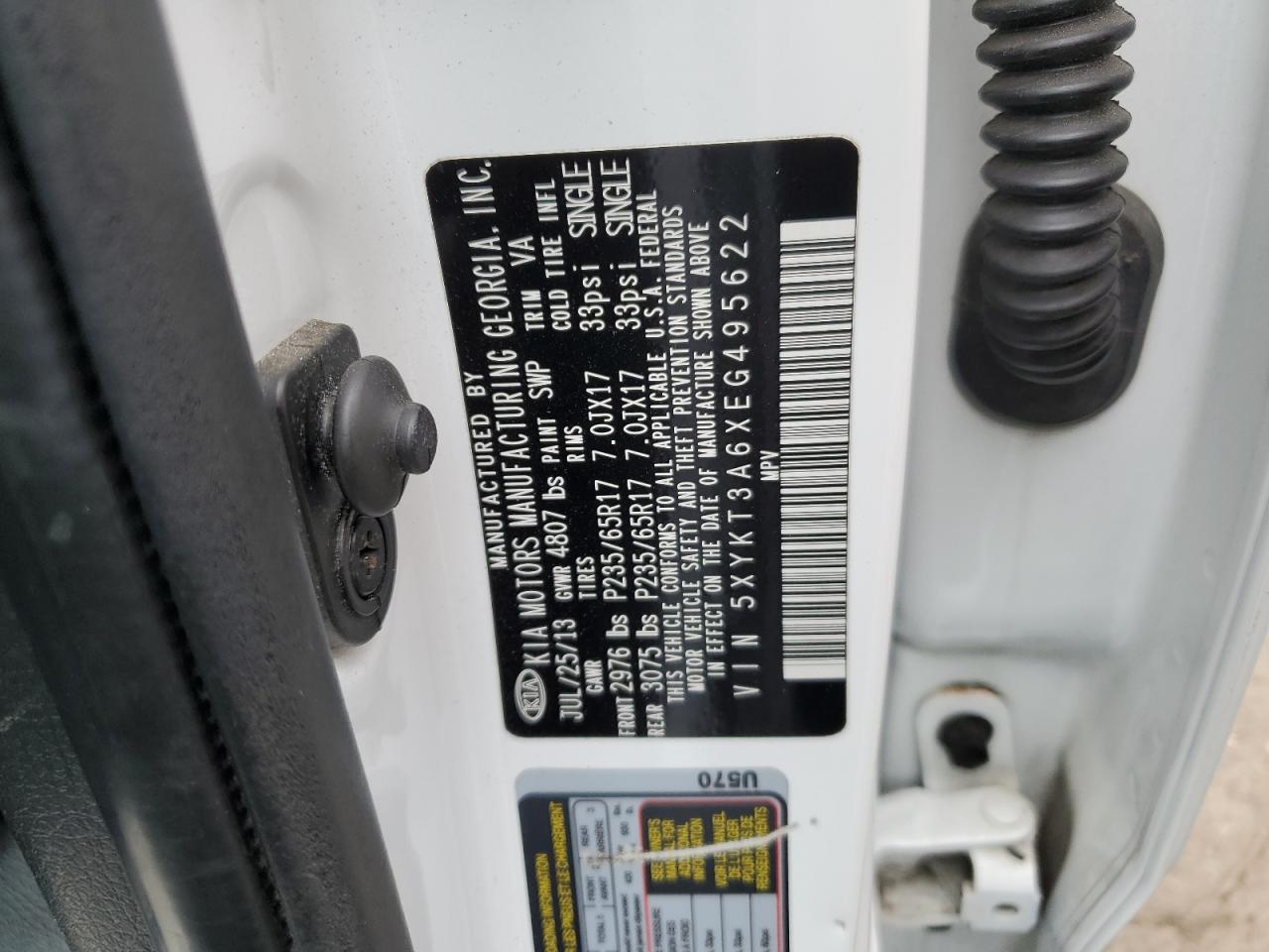 2014 Kia Sorento Lx VIN: 5XYKT3A6XEG495622 Lot: 71407855