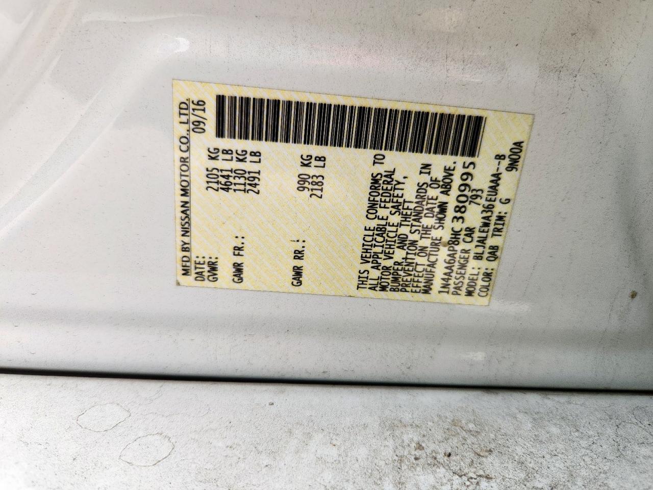 2017 Nissan Maxima 3.5S VIN: 1N4AA6AP8HC380995 Lot: 71715975