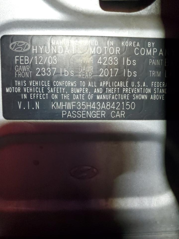 2003 Hyundai Sonata Gls VIN: KMHWF35H43A842150 Lot: 83762345