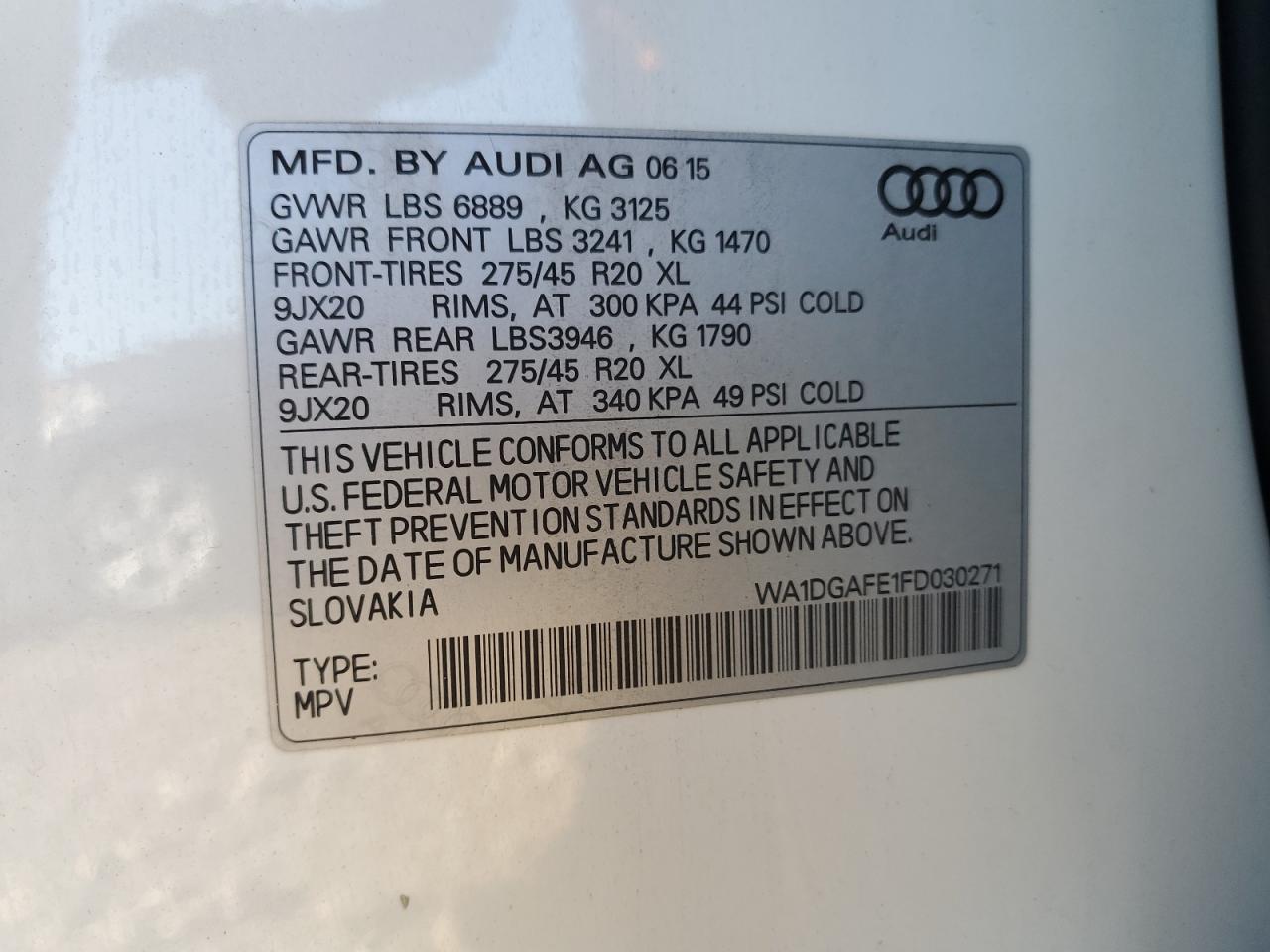 2015 Audi Q7 Prestige VIN: WA1DGAFE1FD030271 Lot: 81776295