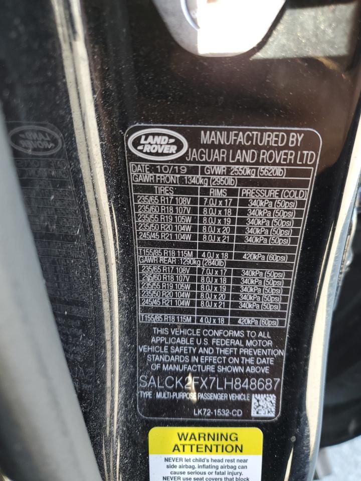 2020 Land Rover Discovery Sport VIN: SALCK2FX7LH848687 Lot: 71750465