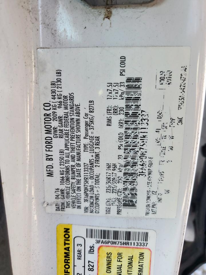 2017 Ford Fusion Se VIN: 3FA6P0H75HR113337 Lot: 84642575