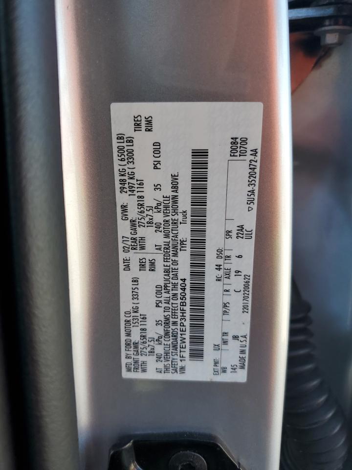 2017 Ford F150 Supercrew VIN: 1FTEW1EP3HFB50404 Lot: 72071905