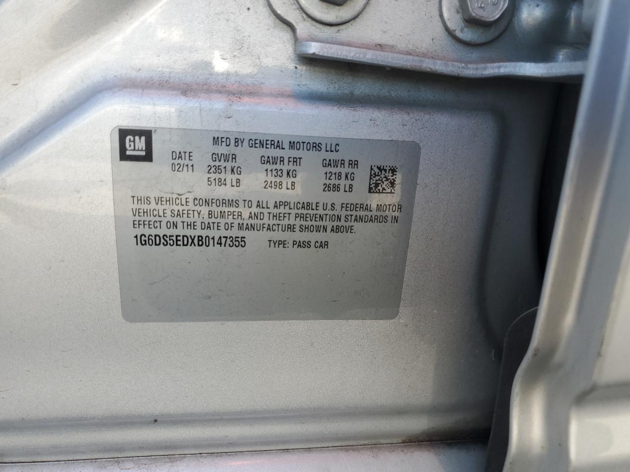 2011 Cadillac Cts Premium Collection VIN: 1G6DS5EDXB0147355 Lot: 81331875