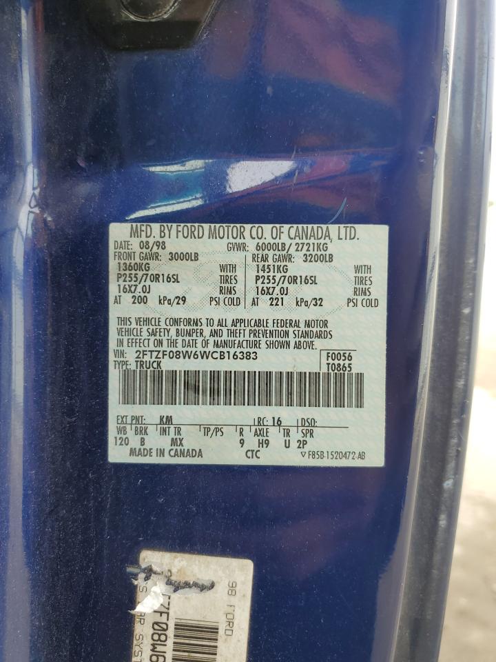 1998 Ford F150 VIN: 2FTZF08W6WCB16383 Lot: 81642205