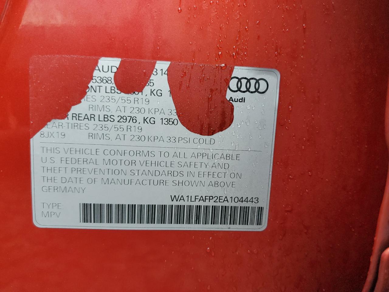 2014 Audi Q5 Premium Plus VIN: WA1LFAFP2EA104443 Lot: 81758285