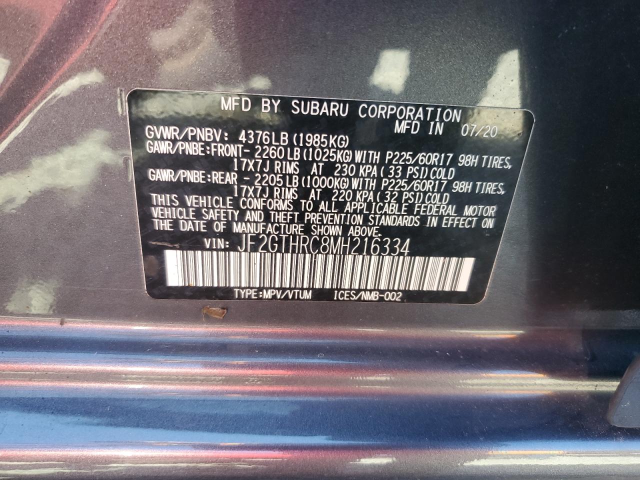 2021 Subaru Crosstrek Sport VIN: JF2GTHRC8MH216334 Lot: 80871095