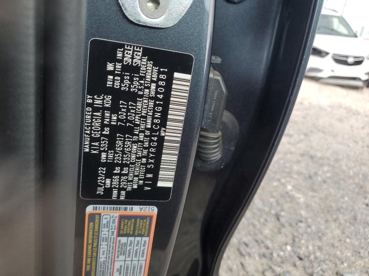 2022 Kia Sorento Lx VIN: 5XYRG4LC8NG140881 Lot: 80010805